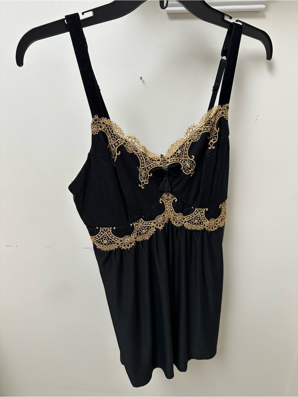 Soma Black Chemise with Gold Lace Trim